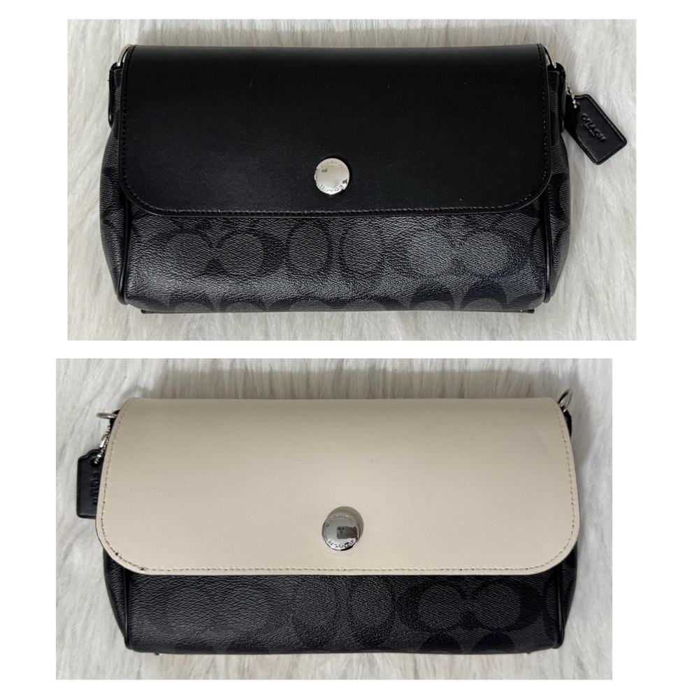 Coach Signature Reversible Crossbody Bag Black Grey Ivory Silver Hardware EUC